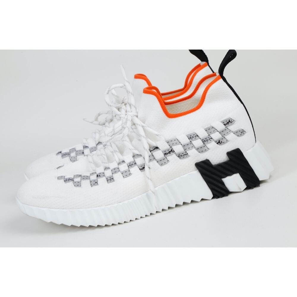 Hermès Flex Sneakers Black Knit White Zig-Zag Sole Slip-On Lace Up Size 37